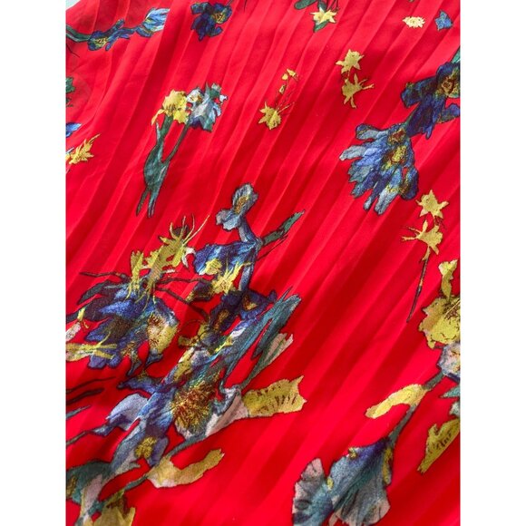 Vince Camuto Midi Skirt Size XS Pleated Elastic Waist Fireball Floral Red Boho - Picture 6 of 8